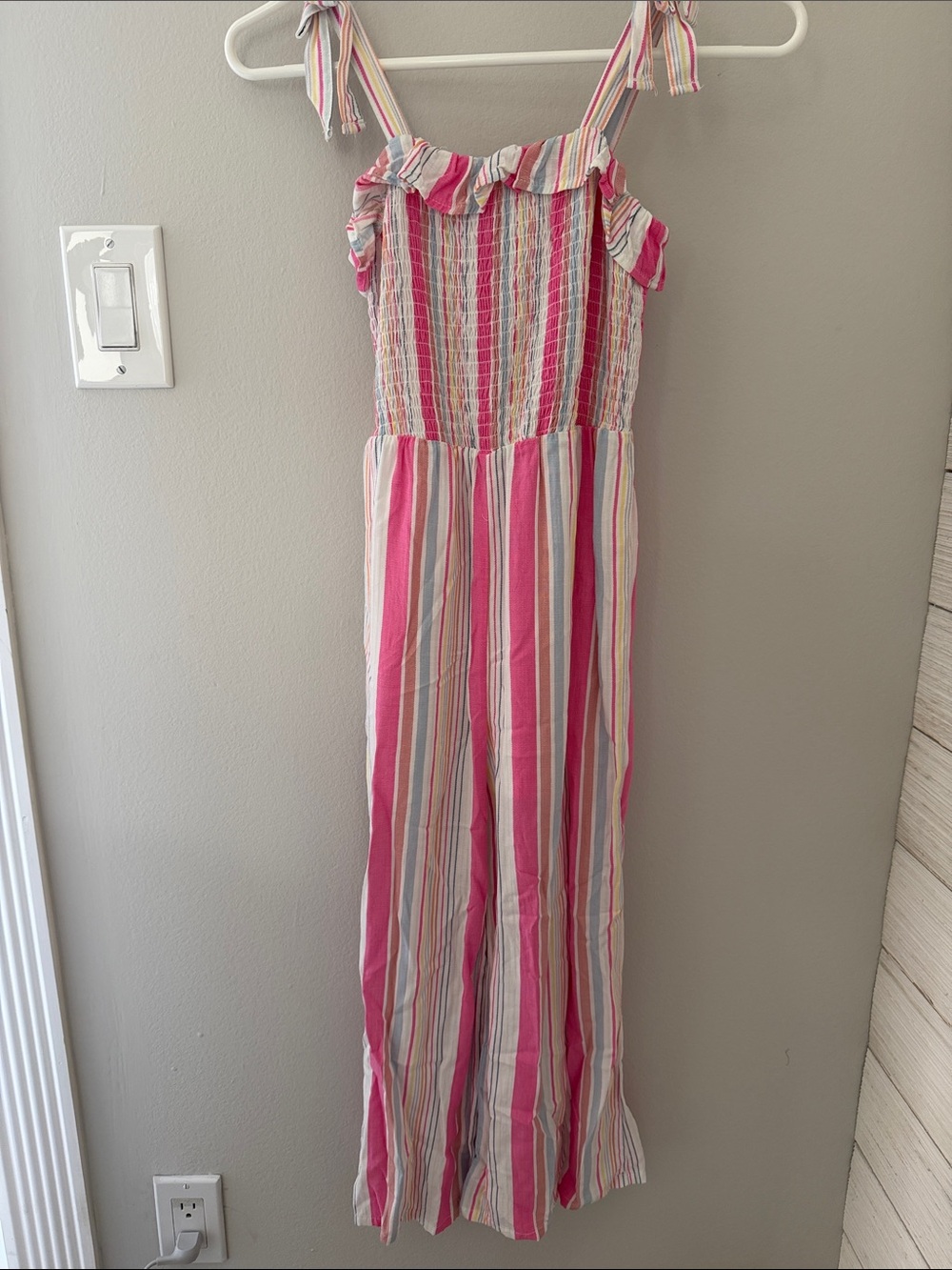 love, Fire Ruffle Top Wide Legged Girls' Jumpsuit with Tie Straps